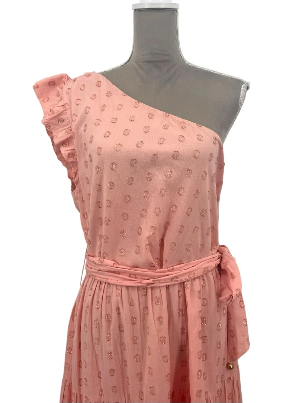Karina Grimaldi Pauline Dot Dress Blush One Shoulder Midi Size Large - Picture 9 of 14